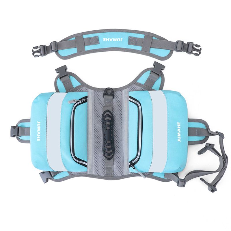 Blue Dog Backpack Harness for Medium to Large Dogs - Tactical Vest with Saddlebags, Water-Repellent Oxford & Breathable Mesh - Reflective Outdoor Hiking Pack, Adjustable Chest Girth 65-93cm