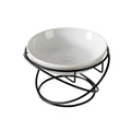 Raised Ceramic Pet Bowl with  Metal Stand White - Paw Print Cat and Dog Feeding Bowl, Removable Easy-Clean Dish with Elevated Design for Food and Water