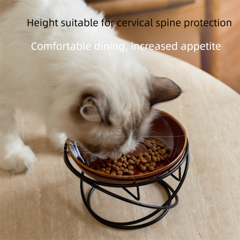 Raised Ceramic Pet Bowl with  Metal Stand White - Paw Print Cat and Dog Feeding Bowl, Removable Easy-Clean Dish with Elevated Design for Food and Water