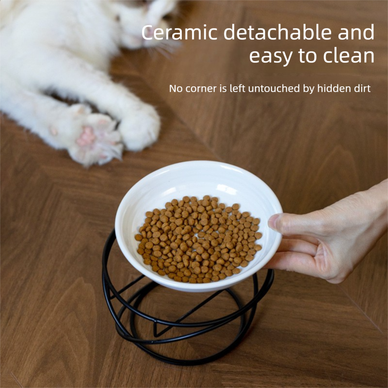 Raised Ceramic Pet Bowl with  Metal Stand Green - Paw Print Cat and Dog Feeding Bowl, Removable Easy-Clean Dish with Elevated Design for Food and Water
