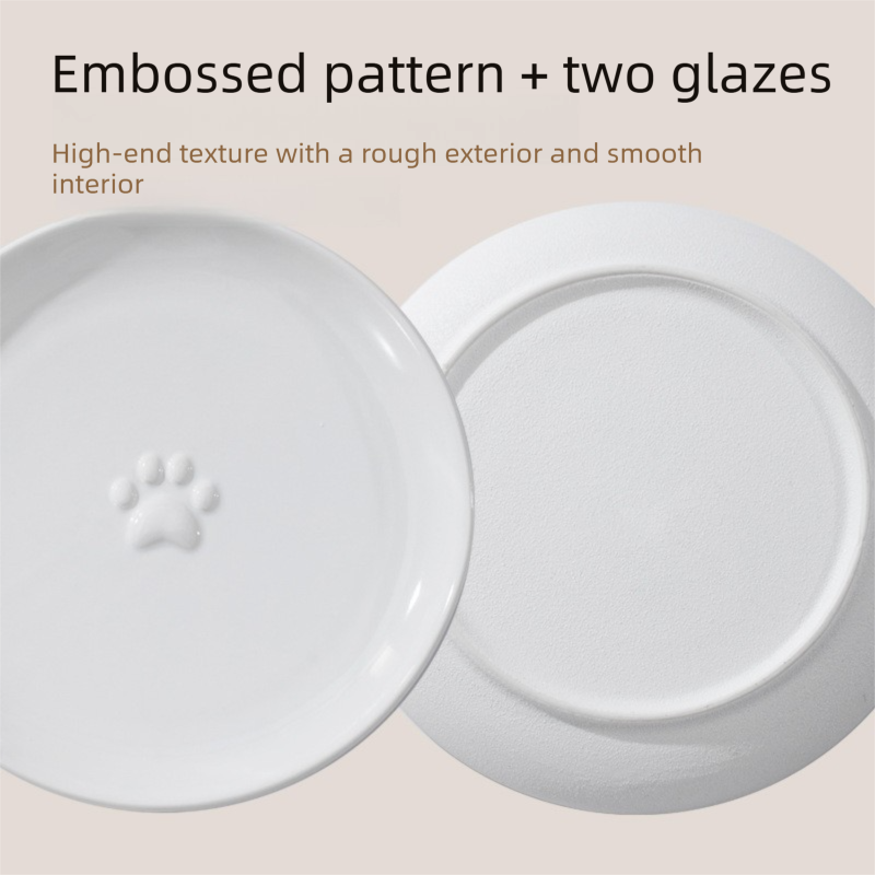 Raised Ceramic Pet Bowl with  Metal Stand Green - Paw Print Cat and Dog Feeding Bowl, Removable Easy-Clean Dish with Elevated Design for Food and Water