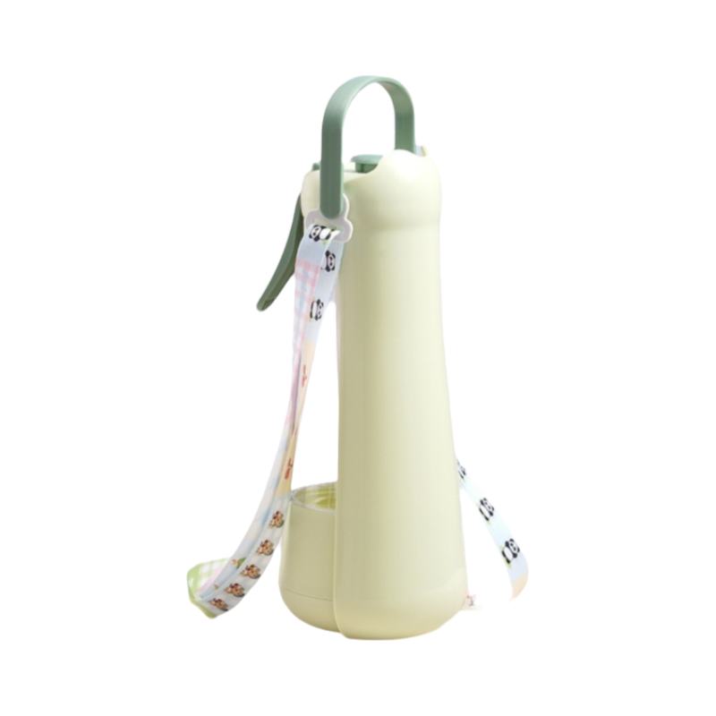Portable Dog Water Bottle with Foldable Drinking Trough - Green 3-in-1 Pet Travel Water Dispenser with Fine Mist Spray, Food Storage and Carry Strap for Walking and Outdoor Trips