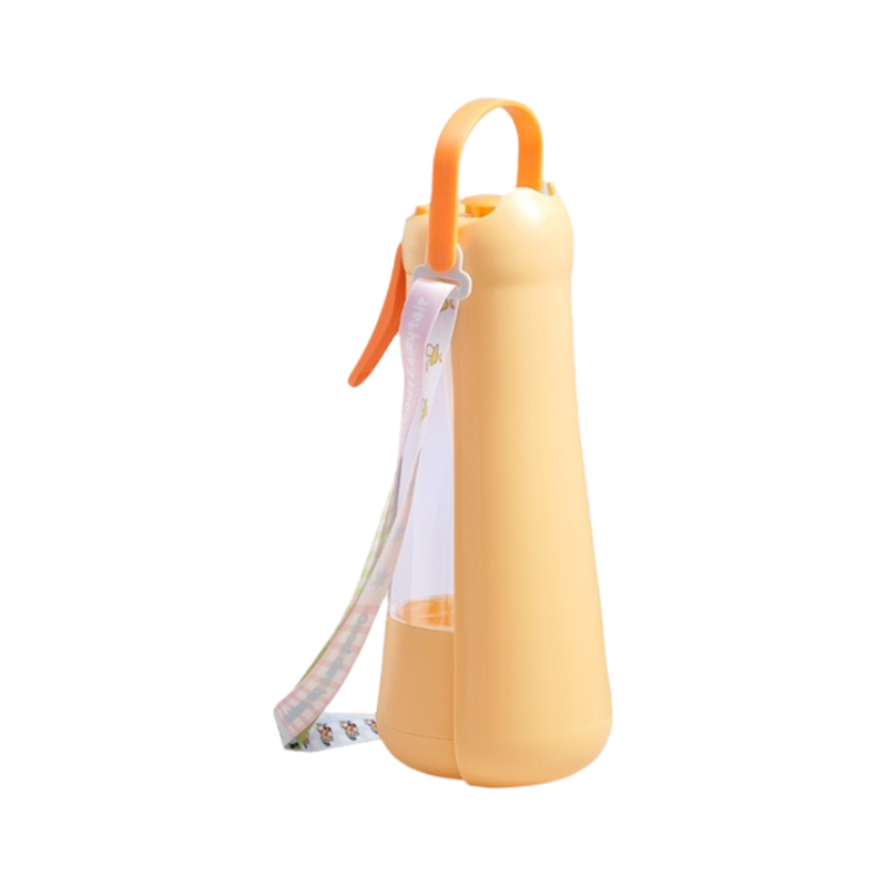 Portable Dog Water Bottle with Foldable Drinking Trough - Orange 3-in-1 Pet Travel Water Dispenser with Fine Mist Spray, Food Storage and Carry Strap for Walking and Outdoor Trips