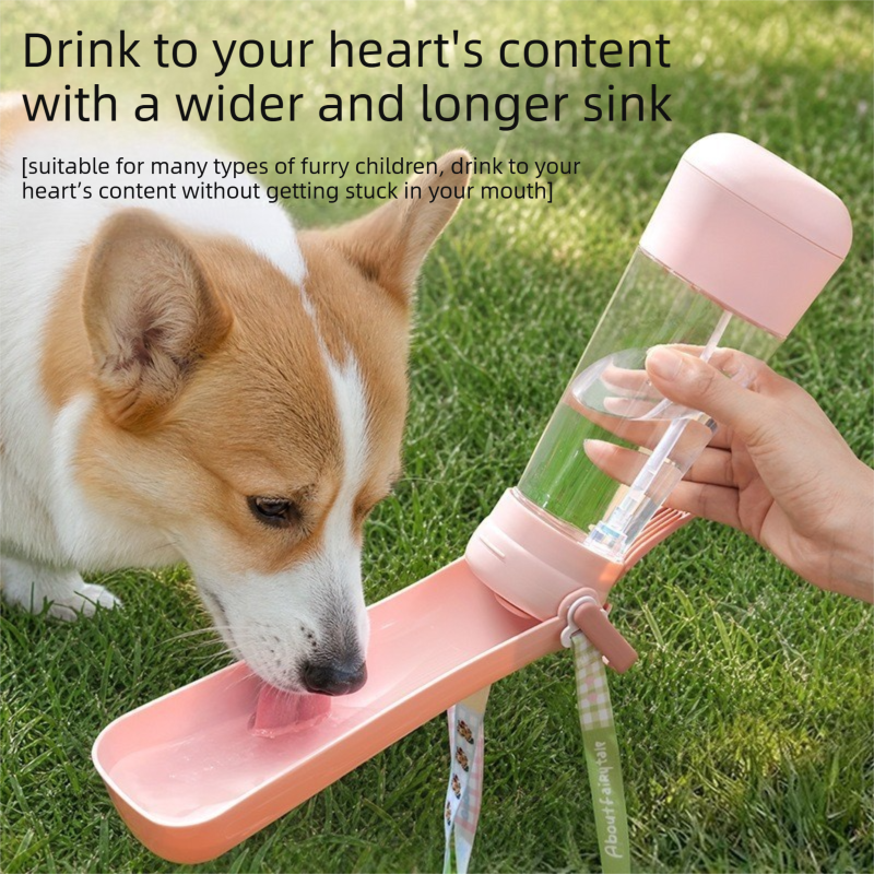 Portable Dog Water Bottle with Foldable Drinking Trough - Orange 3-in-1 Pet Travel Water Dispenser with Fine Mist Spray, Food Storage and Carry Strap for Walking and Outdoor Trips