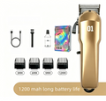 Gold Rechargeable Pet Hair Clippers - 1200mAh Dog and Cat Grooming Trimmer with Digital Display, USB Charging, Adjustable Blade and Guide Combs