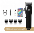 Black Rechargeable Pet Hair Clippers - 1200mAh Dog and Cat Grooming Trimmer with Digital Display, USB Charging, Adjustable Blade and Guide Combs
