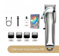 Silver Rechargeable Pet Hair Clippers - 1200mAh Dog and Cat Grooming Trimmer with Digital Display, USB Charging, Adjustable Blade and Guide Combs