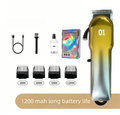 Gold Gradient Rechargeable Pet Hair Clippers - 1200mAh Dog and Cat Grooming Trimmer with Digital Display, USB Charging, Adjustable Blade and Guide Combs