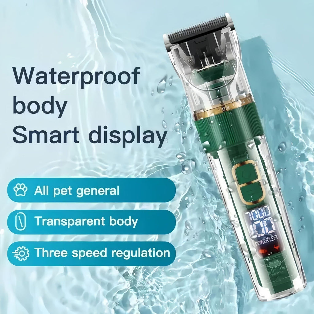 Rechargeable Pet Hair Clippers Black - 2000mAh Dog and Cat Grooming Trimmer with Transparent Housing, Smart Digital Display, Adjustable Cutting Length and Guide Combs
