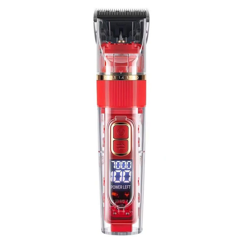 Rechargeable Pet Hair Clippers Red - 2000mAh Dog and Cat Grooming Trimmer with Transparent Housing, Smart Digital Display, Adjustable Cutting Length and Guide Combs