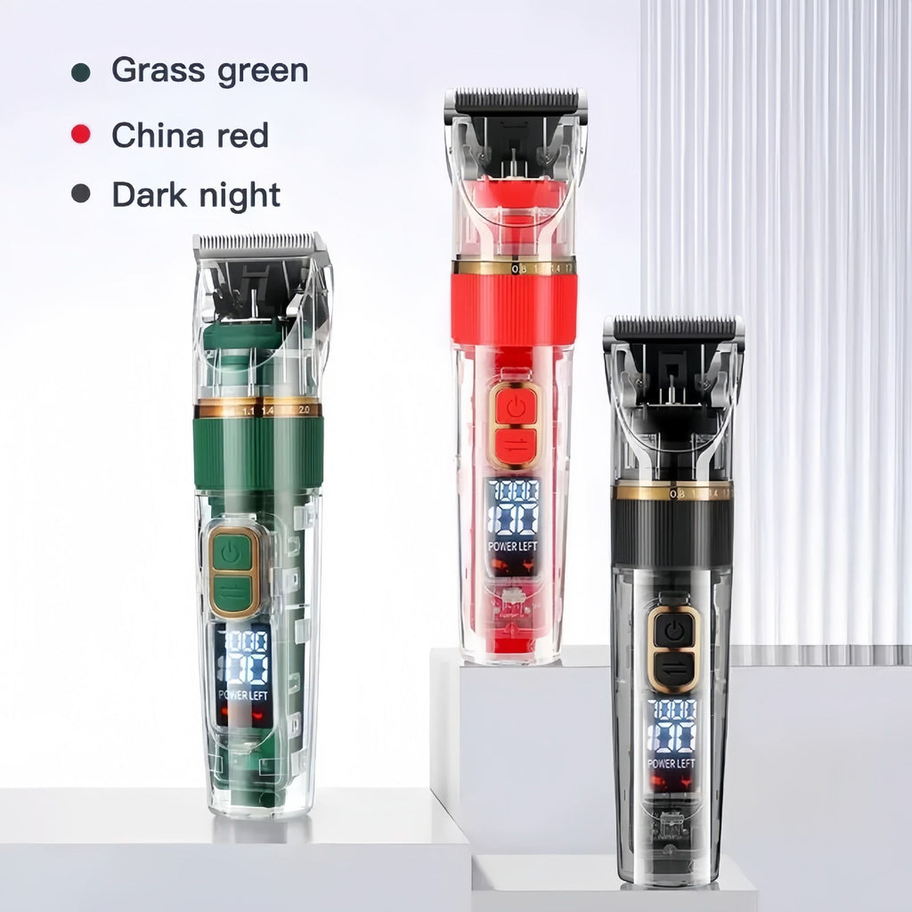 Rechargeable Pet Hair Clippers Red - 2000mAh Dog and Cat Grooming Trimmer with Transparent Housing, Smart Digital Display, Adjustable Cutting Length and Guide Combs