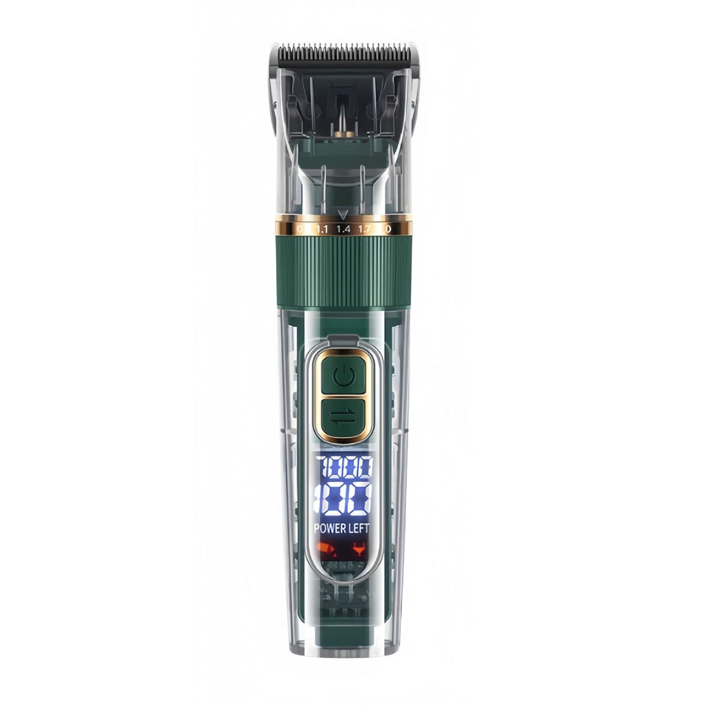 Rechargeable Pet Hair Clippers Green - 2000mAh Dog and Cat Grooming Trimmer with Transparent Housing, Smart Digital Display, Adjustable Cutting Length and Guide Combs