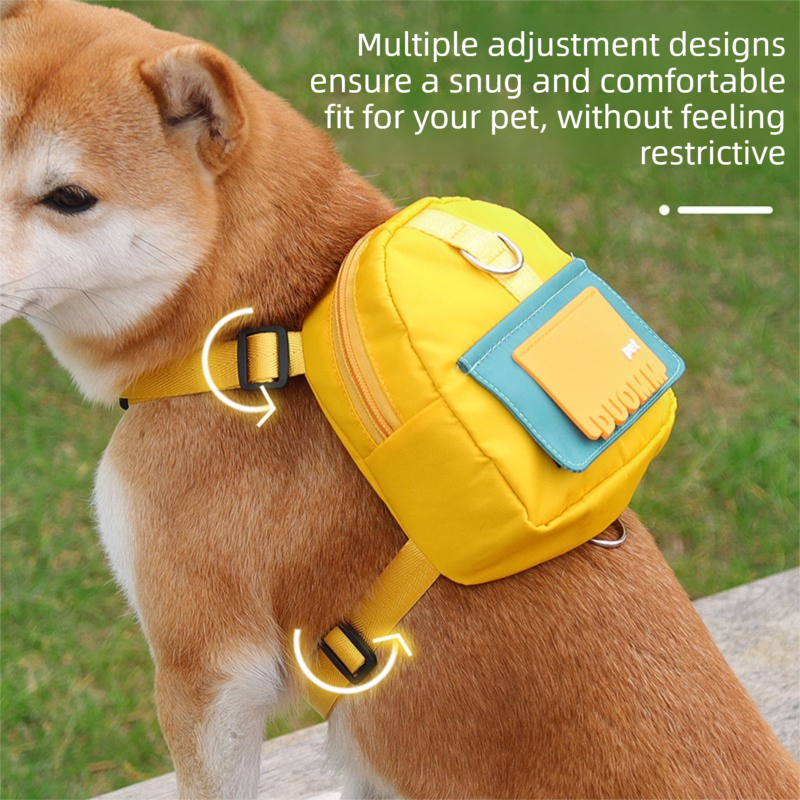 Orange Small and Medium Dog Backpack Harness with Lead (S)- Adjustable Pet Walking Bag with Hidden Waste Bag Compartment, Snack Storage and D-Ring Attachments for Outdoor Walks