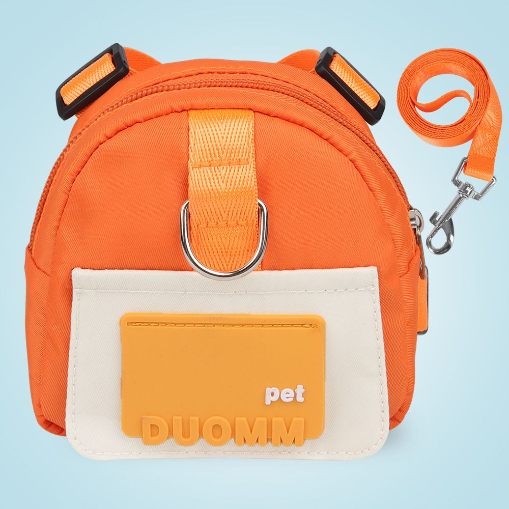 Orange Small and Medium Dog Backpack Harness with Lead (M)- Adjustable Pet Walking Bag with Hidden Waste Bag Compartment, Snack Storage and D-Ring Attachments for Outdoor Walks
