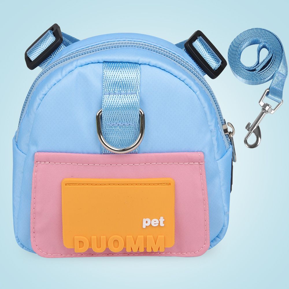Blue Small and Medium Dog Backpack Harness with Lead (M)- Adjustable Pet Walking Bag with Hidden Waste Bag Compartment, Snack Storage and D-Ring Attachments for Outdoor Walks
