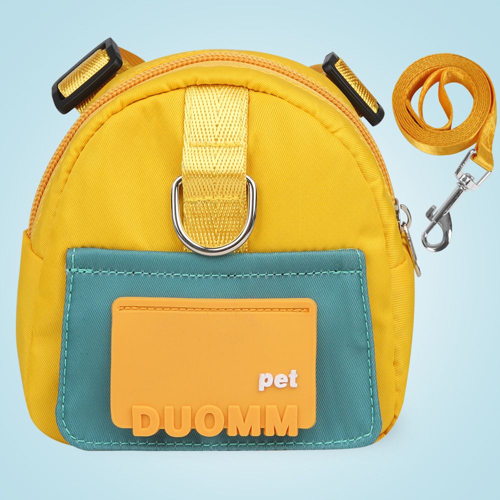 Yellow Small and Medium Dog Backpack Harness with Lead (S)- Adjustable Pet Walking Bag with Hidden Waste Bag Compartment, Snack Storage and D-Ring Attachments for Outdoor Walks
