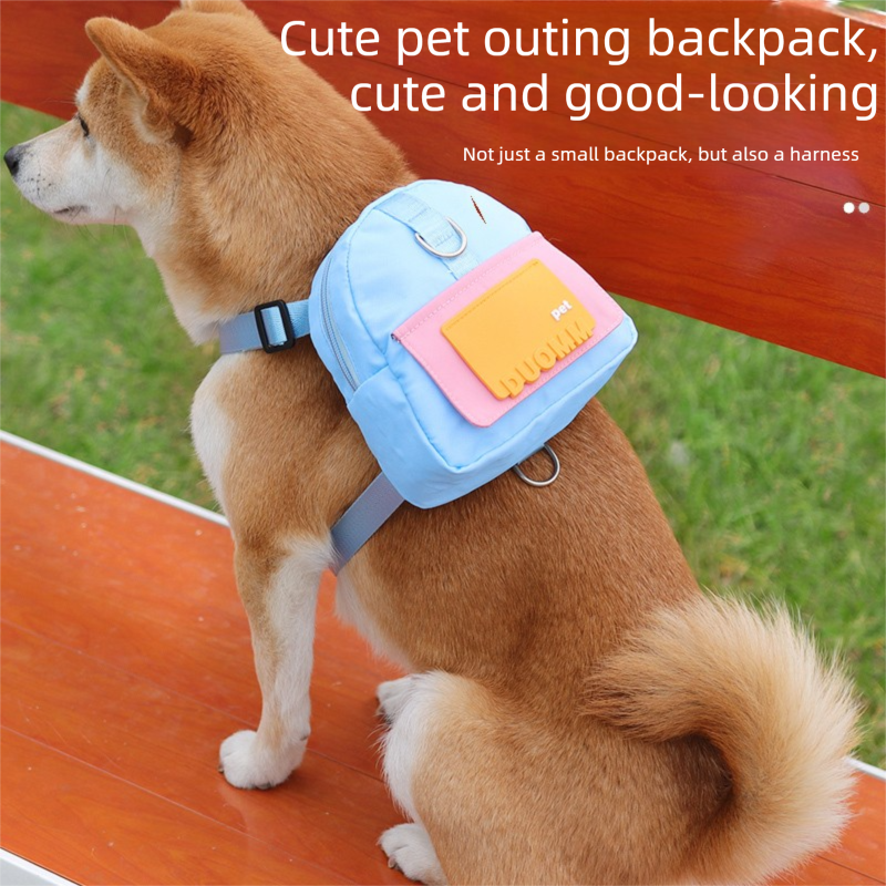 Yellow Small and Medium Dog Backpack Harness with Lead (M)- Adjustable Pet Walking Bag with Hidden Waste Bag Compartment, Snack Storage and D-Ring Attachments for Outdoor Walks
