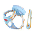Size M 3-in-1 Mini Pet Backpack-Style Carrier Set - Light Blue Rainbow Shoulder Straps Dog Carrier with Detachable Treat Pouch and Matching Leash, Suitable for Daily Walks