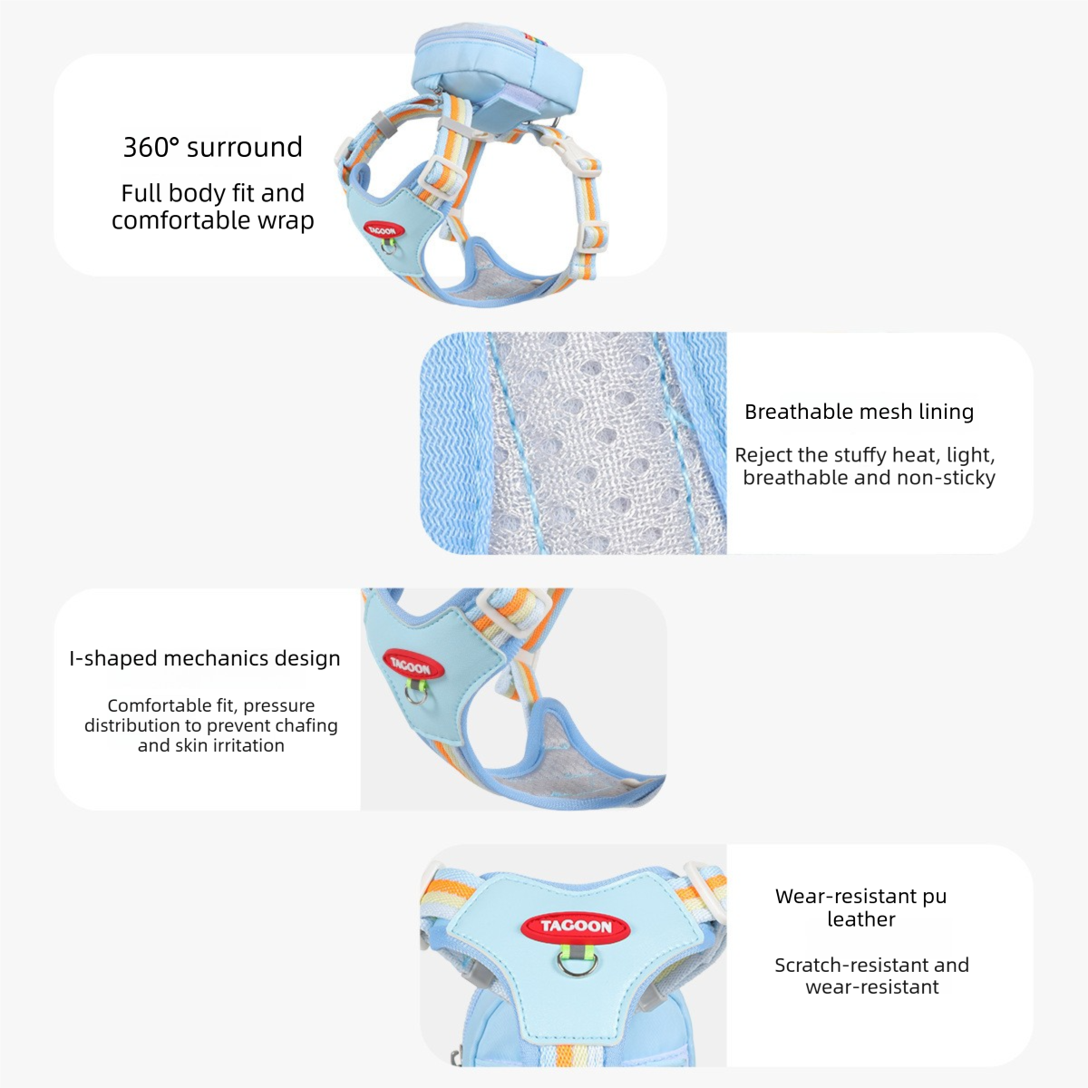 Black Size L 3-in-1 Mini Pet Backpack-Style Carrier Set - Adjustable dog harness with detachable treat pouch and matching leash, suitable for daily walks