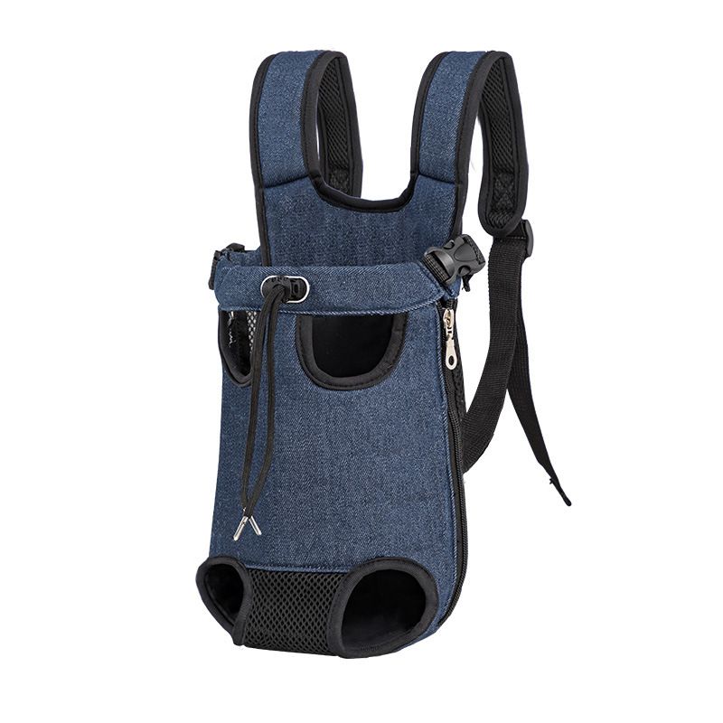 Pet Front Carrier Backpack XL - Denim Blue Oxford Fabric, Breathable Mesh, Adjustable Padded Shoulder Straps for Cats and Small Dogs Approx. 7-9.5 kg